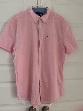 Tommy Hilfiger Men’s Light Pink Linen Short-Sleeve Button-Down Shirt XL New